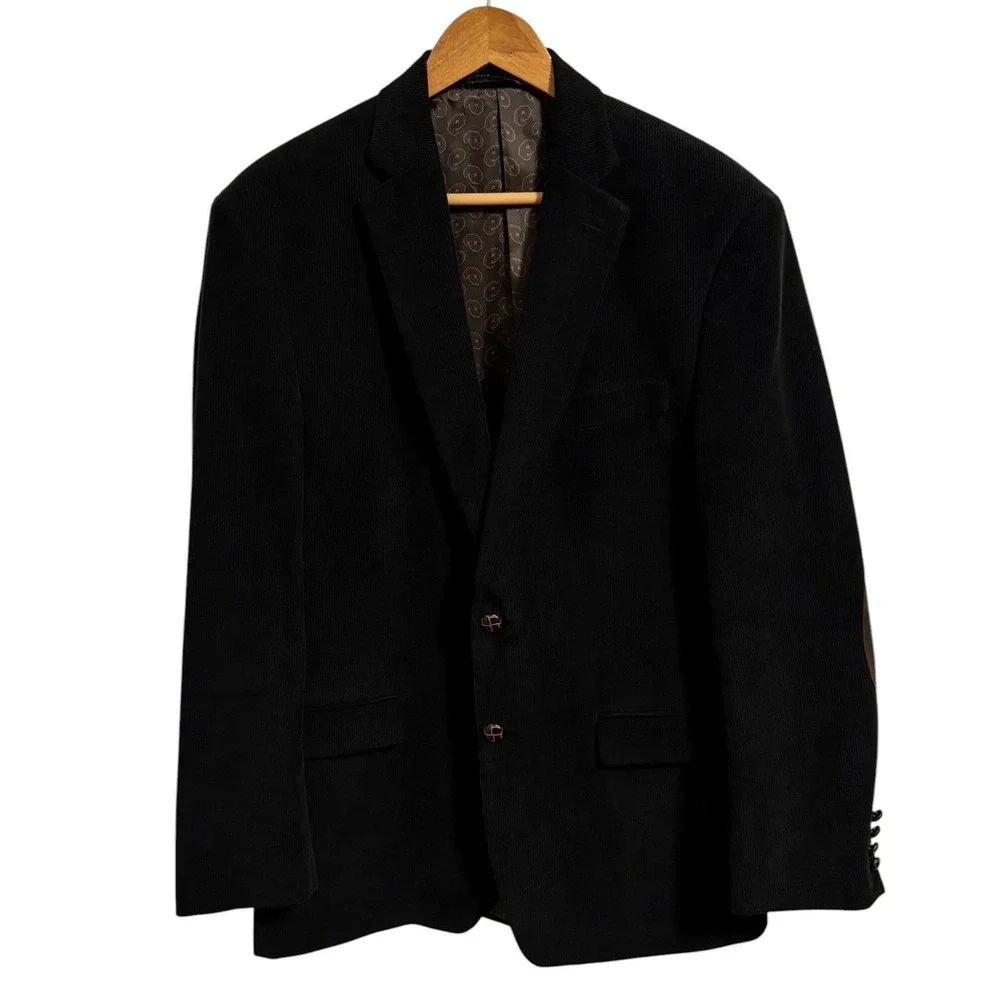 Chaps Corduroy Blazer Black Elbow Patches Dark Academia Preppy Professor 40R